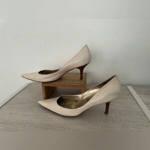 Vintage Cream St. John’s Leather Wood Heel Pumps High Heels Size 8 READ
